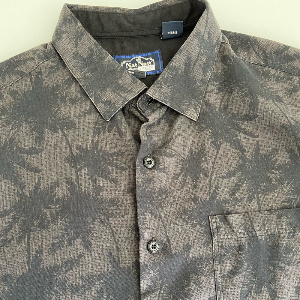 Nat Nast XL Black Button Down SS‎ All Over Palm Trees 70%Silk